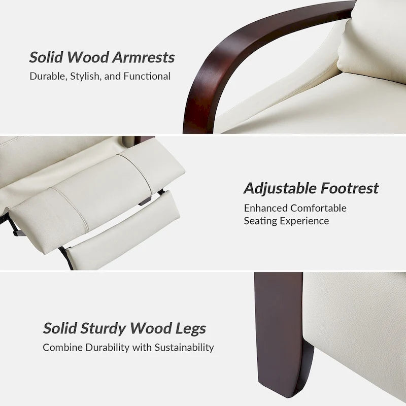 Fauteuil inclinable manuel Alex Mid-century Modern Cigar en cuir véritable avec accoudoirs incurvés en bois, lot de 2