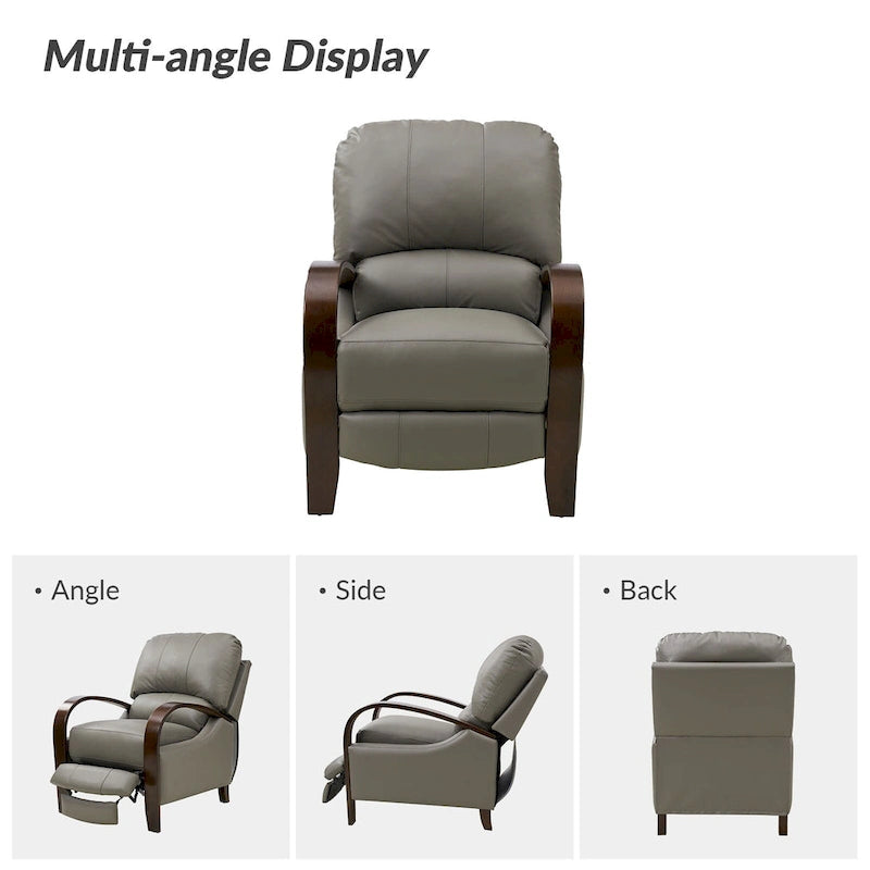 Fauteuil inclinable manuel Alex Mid-century Modern Cigar en cuir véritable avec accoudoirs incurvés en bois, lot de 2