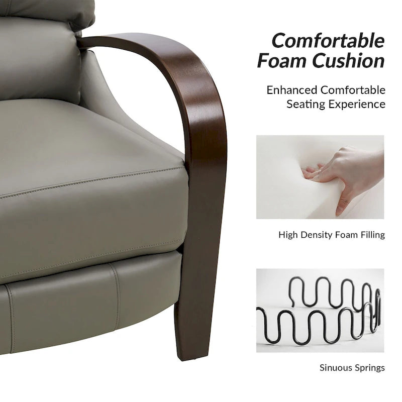 Fauteuil inclinable manuel Alex Mid-century Modern Cigar en cuir véritable avec accoudoirs incurvés en bois, lot de 2