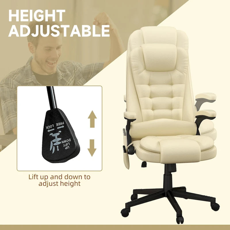 HOMCOM Fauteuil de bureau massant et vibrant à dossier haut avec 6 points de vibration, beige