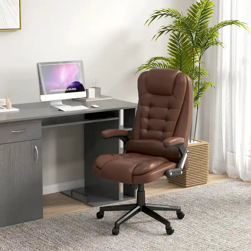 HOMCOM Fauteuil de bureau massant et vibrant à dossier haut avec 6 points de vibration, beige