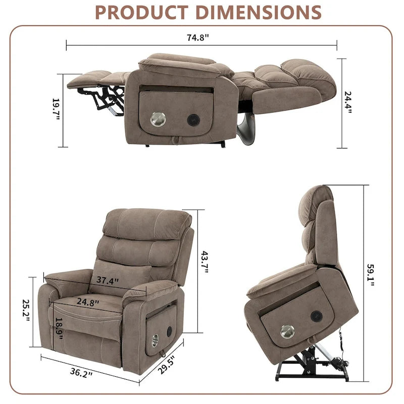 Fauteuil inclinable surdimensionné haut de gamme avec chargement sans fil, massage et chauffage
