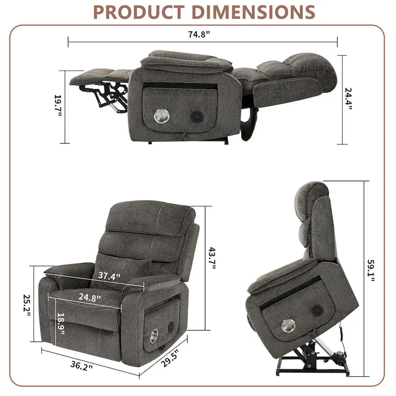 Fauteuil inclinable surdimensionné haut de gamme avec chargement sans fil, massage et chauffage