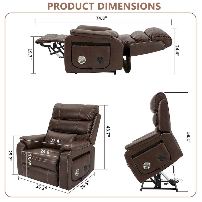 Fauteuil inclinable surdimensionné haut de gamme avec chargement sans fil, massage et chauffage