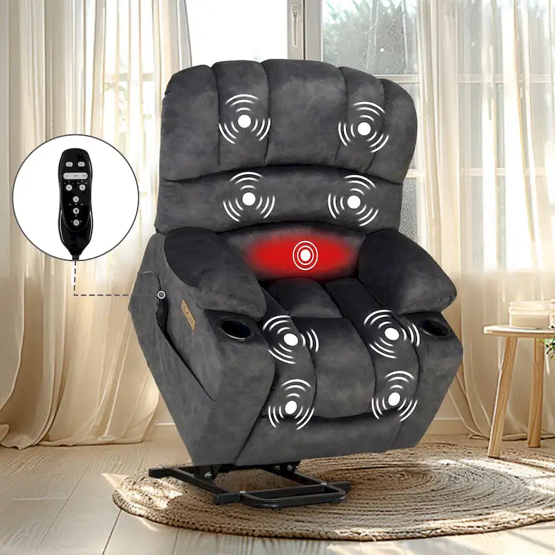 Fauteuil inclinable releveur électrique, fauteuil inclinable grand dossier coquille avec massage et chauffage pour personnes âgées