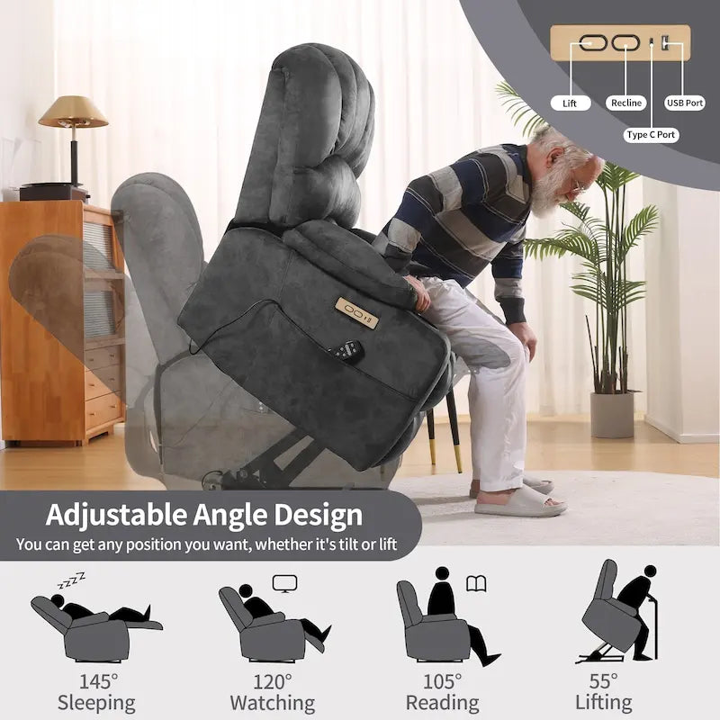 Fauteuil inclinable releveur électrique, fauteuil inclinable grand dossier coquille avec massage et chauffage pour personnes âgées