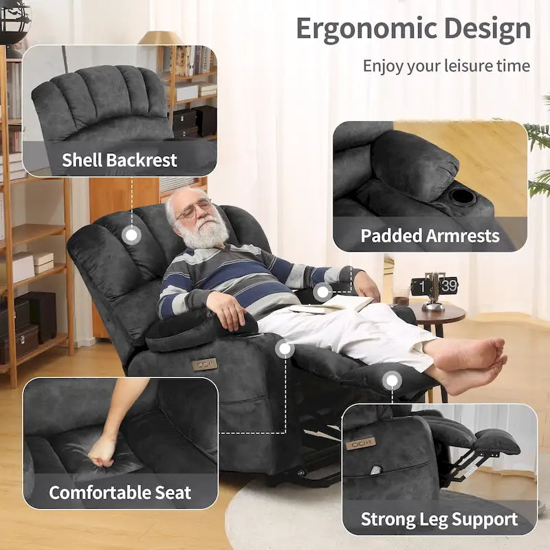 Fauteuil inclinable releveur électrique, fauteuil inclinable grand dossier coquille avec massage et chauffage pour personnes âgées