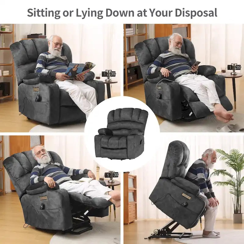 Fauteuil inclinable releveur électrique, fauteuil inclinable grand dossier coquille avec massage et chauffage pour personnes âgées