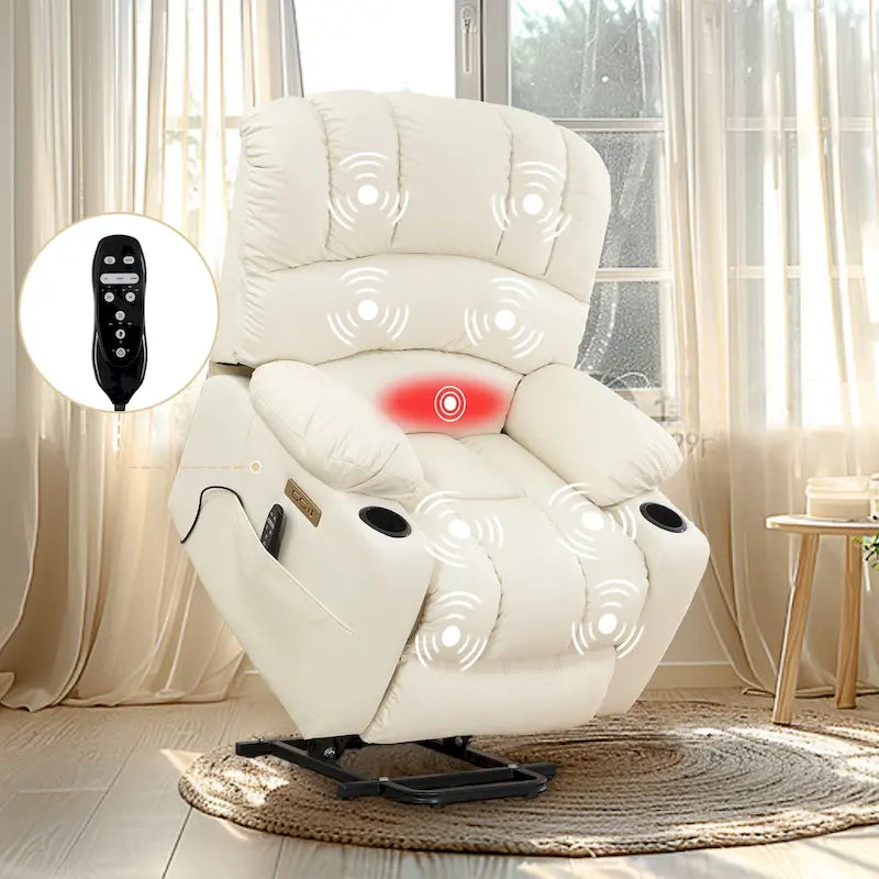 Fauteuil inclinable releveur électrique, fauteuil inclinable grand dossier coquille avec massage et chauffage pour personnes âgées