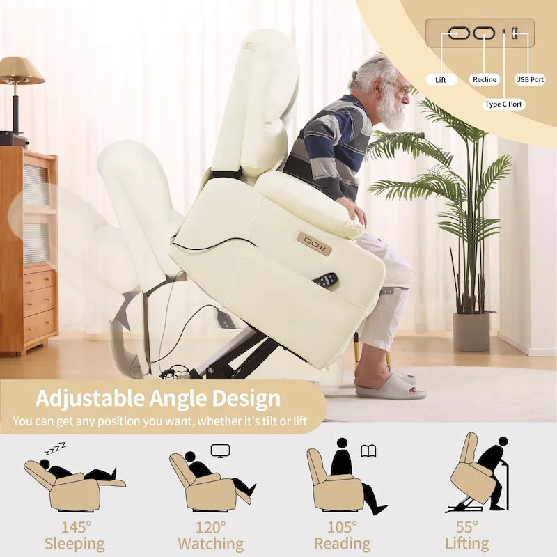 Fauteuil inclinable releveur électrique, fauteuil inclinable grand dossier coquille avec massage et chauffage pour personnes âgées