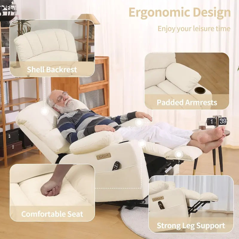 Fauteuil inclinable releveur électrique, fauteuil inclinable grand dossier coquille avec massage et chauffage pour personnes âgées