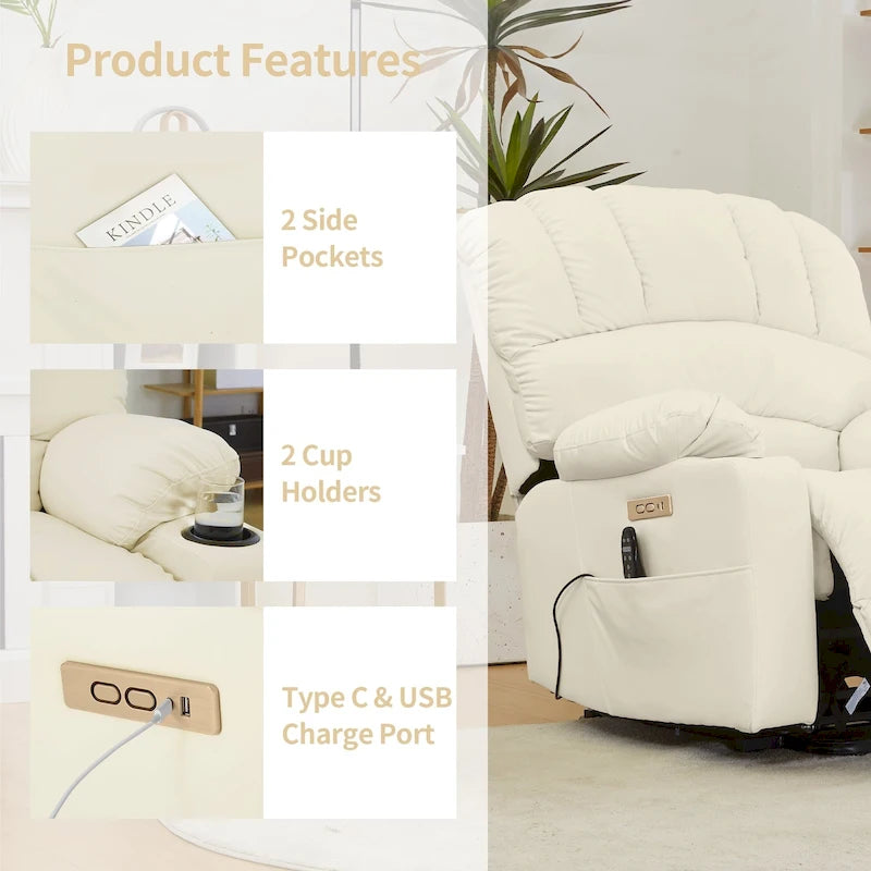 Fauteuil inclinable releveur électrique, fauteuil inclinable grand dossier coquille avec massage et chauffage pour personnes âgées