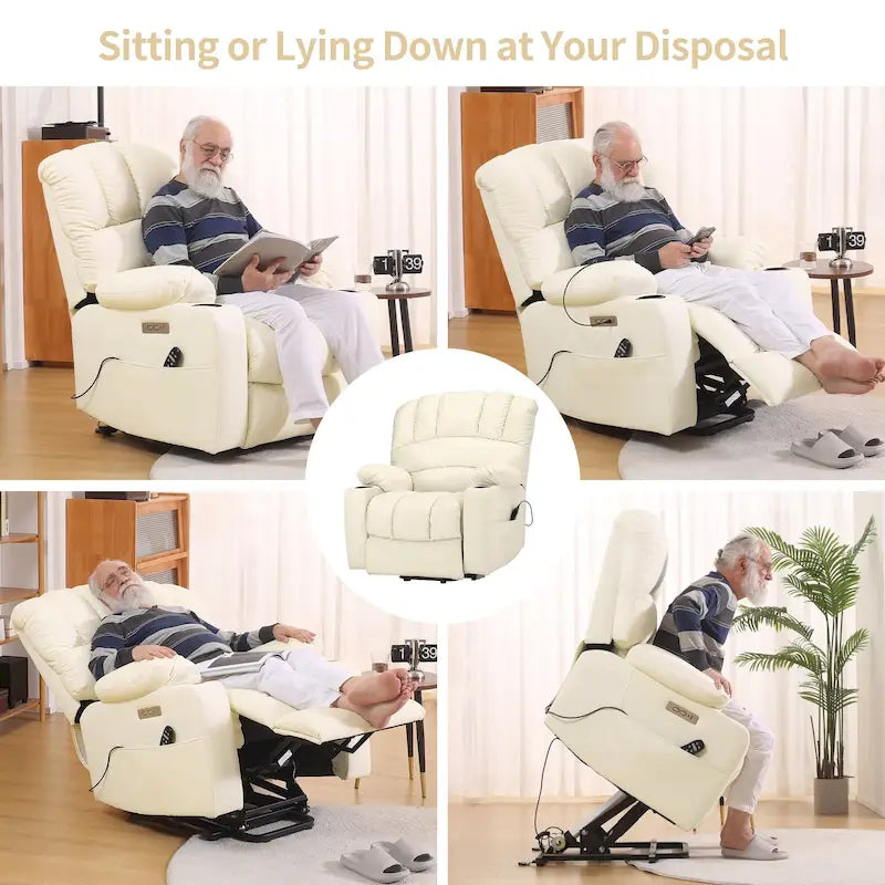 Fauteuil inclinable releveur électrique, fauteuil inclinable grand dossier coquille avec massage et chauffage pour personnes âgées