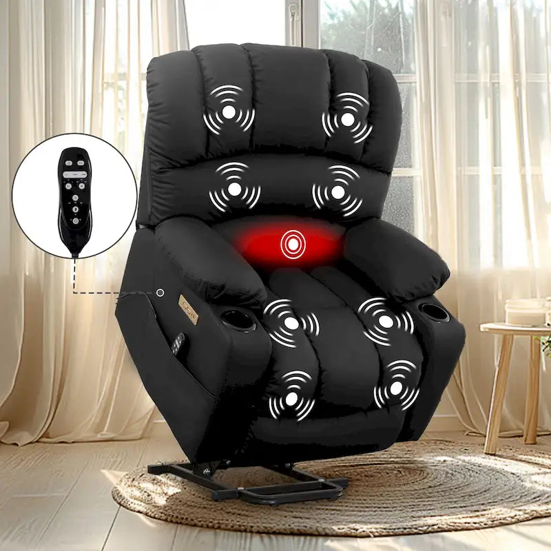 Fauteuil inclinable releveur électrique, fauteuil inclinable grand dossier coquille avec massage et chauffage pour personnes âgées