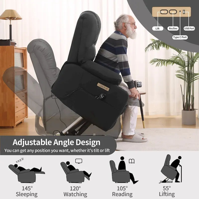 Fauteuil inclinable releveur électrique, fauteuil inclinable grand dossier coquille avec massage et chauffage pour personnes âgées
