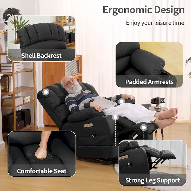 Fauteuil inclinable releveur électrique, fauteuil inclinable grand dossier coquille avec massage et chauffage pour personnes âgées
