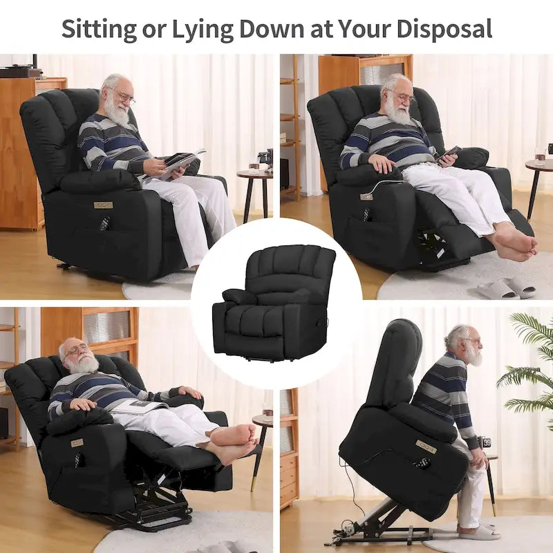 Fauteuil inclinable releveur électrique, fauteuil inclinable grand dossier coquille avec massage et chauffage pour personnes âgées