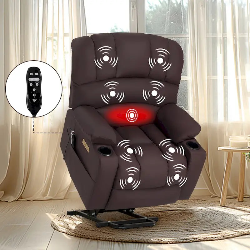 Fauteuil inclinable releveur électrique, fauteuil inclinable grand dossier coquille avec massage et chauffage pour personnes âgées