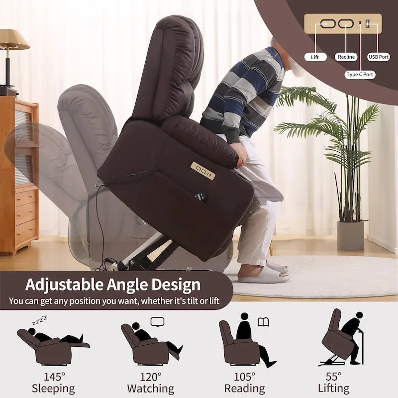 Fauteuil inclinable releveur électrique, fauteuil inclinable grand dossier coquille avec massage et chauffage pour personnes âgées