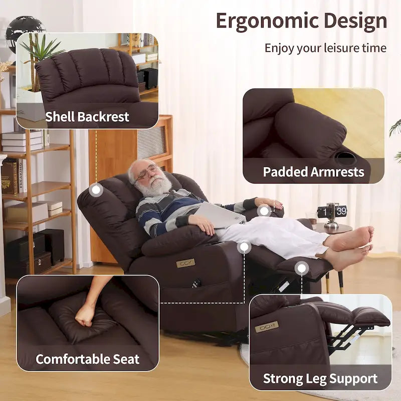 Fauteuil inclinable releveur électrique, fauteuil inclinable grand dossier coquille avec massage et chauffage pour personnes âgées