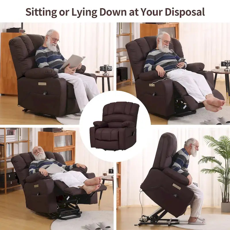 Fauteuil inclinable releveur électrique, fauteuil inclinable grand dossier coquille avec massage et chauffage pour personnes âgées