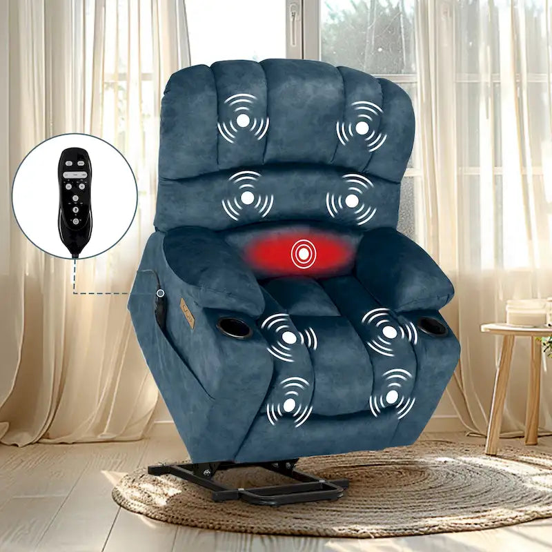 Fauteuil inclinable releveur électrique, fauteuil inclinable grand dossier coquille avec massage et chauffage pour personnes âgées