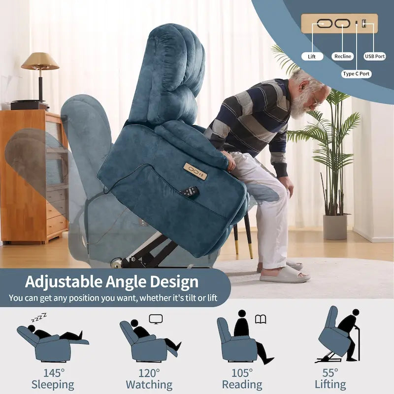 Fauteuil inclinable releveur électrique, fauteuil inclinable grand dossier coquille avec massage et chauffage pour personnes âgées