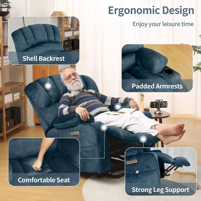 Fauteuil inclinable releveur électrique, fauteuil inclinable grand dossier coquille avec massage et chauffage pour personnes âgées