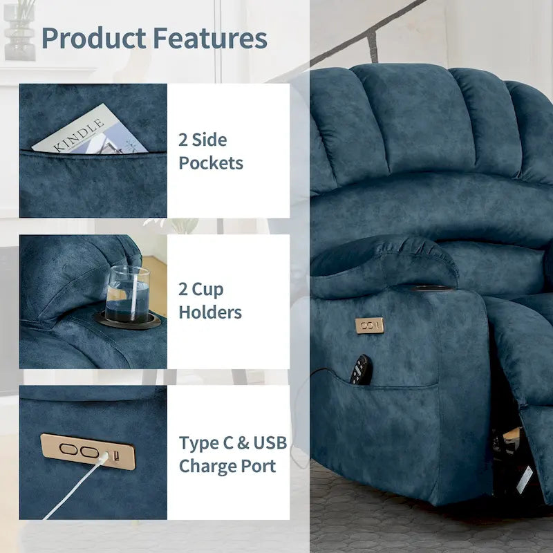 Fauteuil inclinable releveur électrique, fauteuil inclinable grand dossier coquille avec massage et chauffage pour personnes âgées