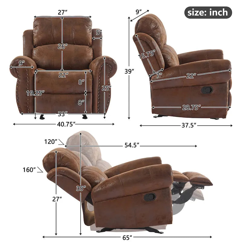 Fauteuil inclinable planeur en cuir reconstitué Charlie par Christopher Knight Home