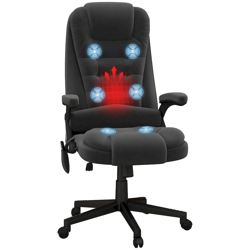 Chaise de bureau de direction HOMCOM avec massage vibrant 6 points et fonction chauffante, dossier haut en velours et dossier inclinable