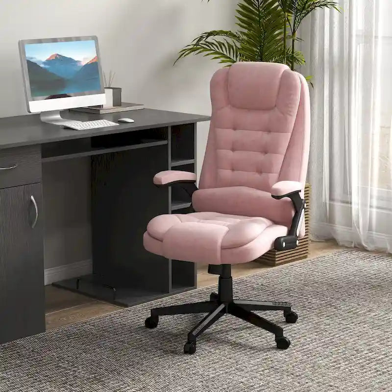 Chaise de bureau de direction HOMCOM avec massage vibrant 6 points et fonction chauffante, dossier haut en velours et dossier inclinable