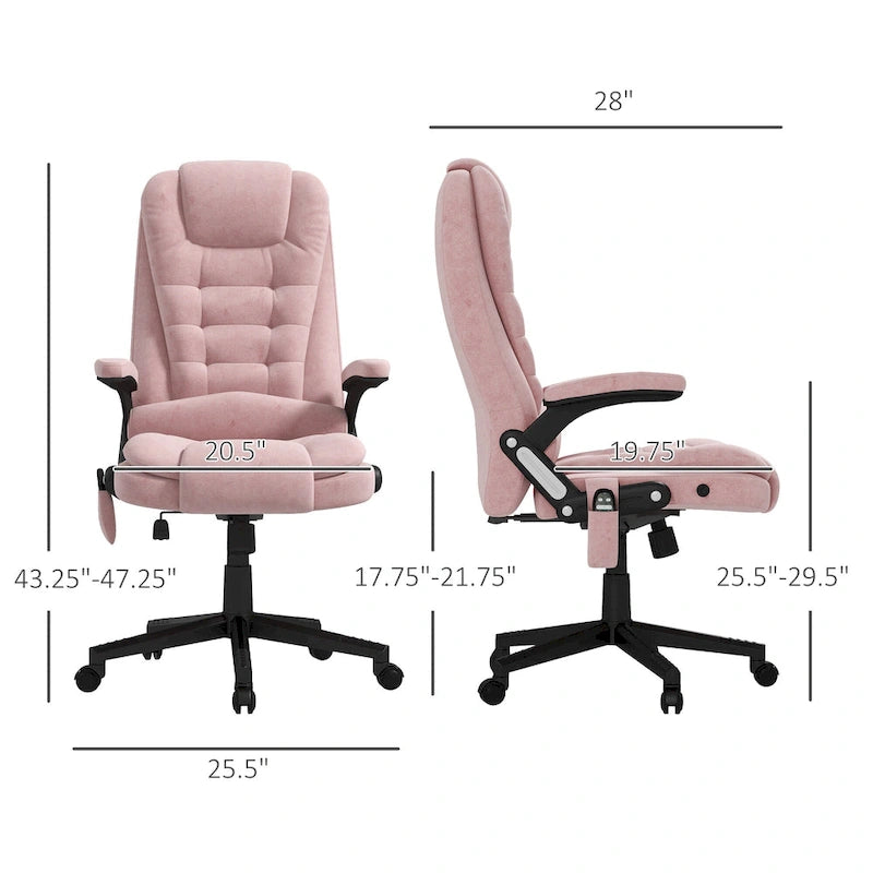 Chaise de bureau de direction HOMCOM avec massage vibrant 6 points et fonction chauffante, dossier haut en velours et dossier inclinable