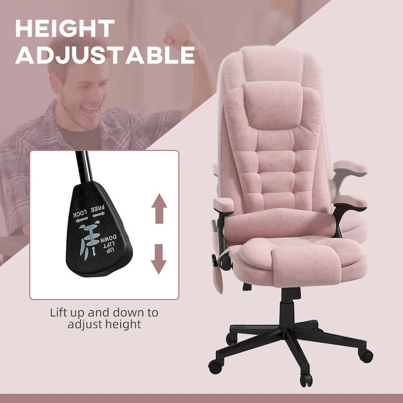 Chaise de bureau de direction HOMCOM avec massage vibrant 6 points et fonction chauffante, dossier haut en velours et dossier inclinable