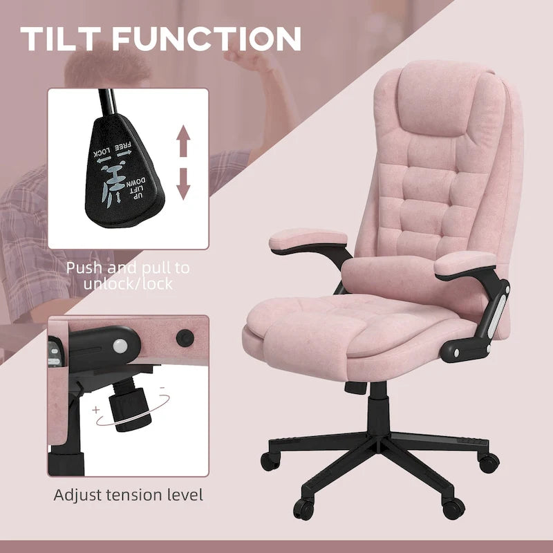 Chaise de bureau de direction HOMCOM avec massage vibrant 6 points et fonction chauffante, dossier haut en velours et dossier inclinable