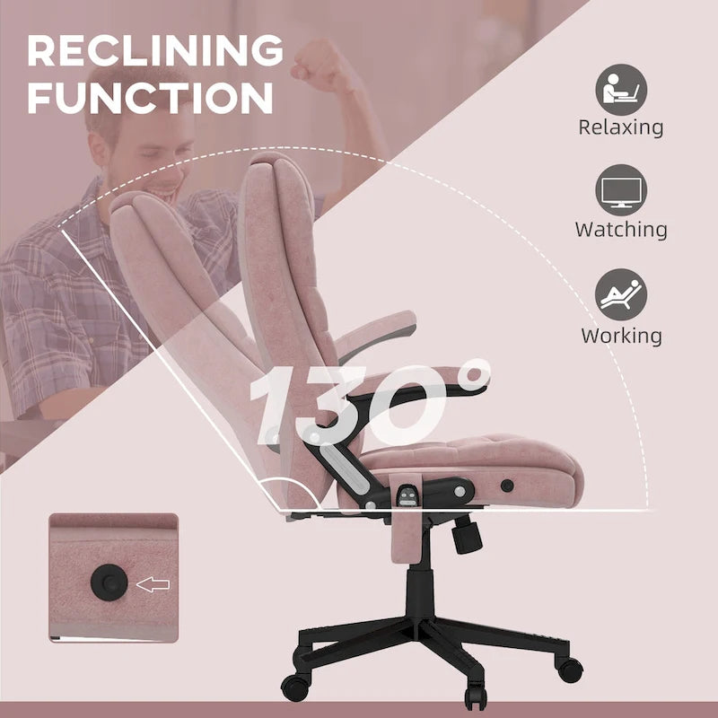 Chaise de bureau de direction HOMCOM avec massage vibrant 6 points et fonction chauffante, dossier haut en velours et dossier inclinable
