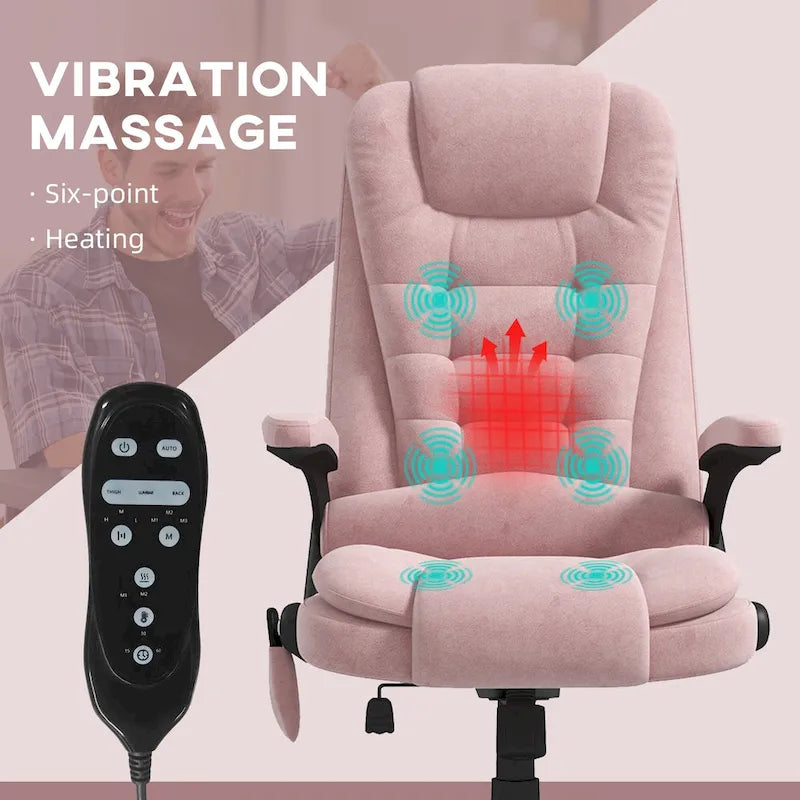 Chaise de bureau de direction HOMCOM avec massage vibrant 6 points et fonction chauffante, dossier haut en velours et dossier inclinable