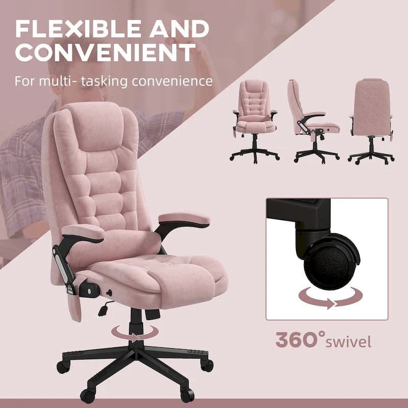 Chaise de bureau de direction HOMCOM avec massage vibrant 6 points et fonction chauffante, dossier haut en velours et dossier inclinable