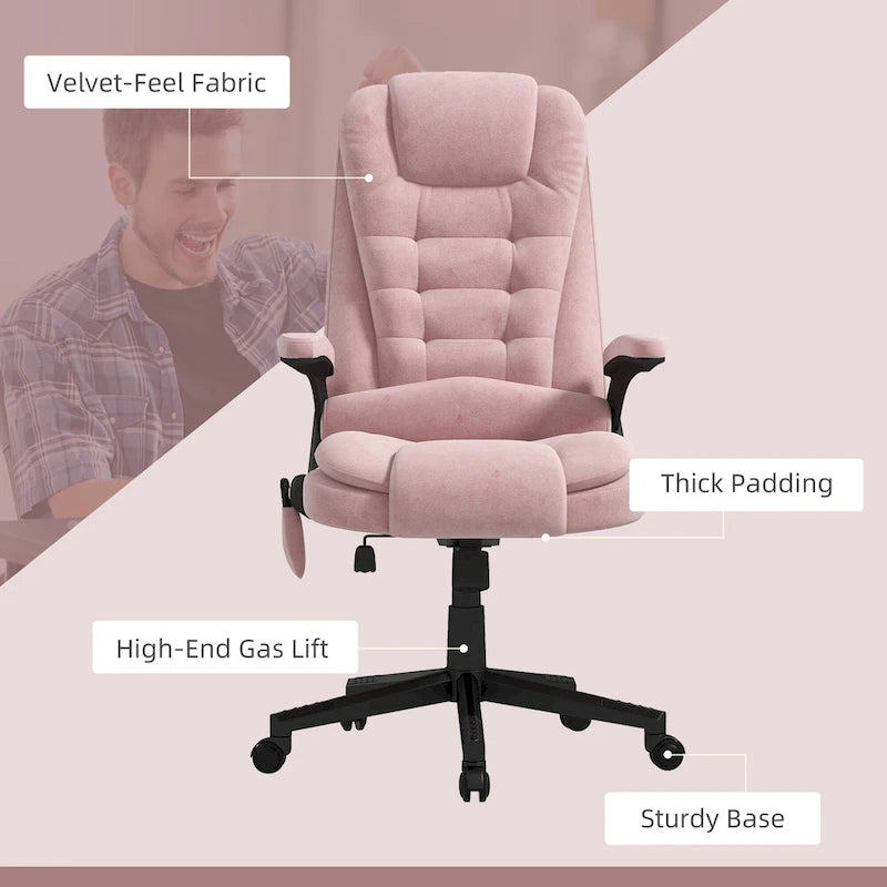 Chaise de bureau de direction HOMCOM avec massage vibrant 6 points et fonction chauffante, dossier haut en velours et dossier inclinable