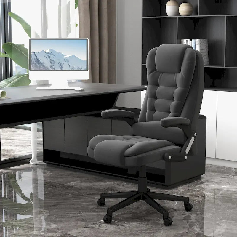 Chaise de bureau de direction HOMCOM avec massage vibrant 6 points et fonction chauffante, dossier haut en velours et dossier inclinable