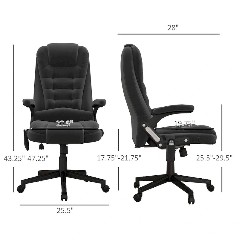 Chaise de bureau de direction HOMCOM avec massage vibrant 6 points et fonction chauffante, dossier haut en velours et dossier inclinable