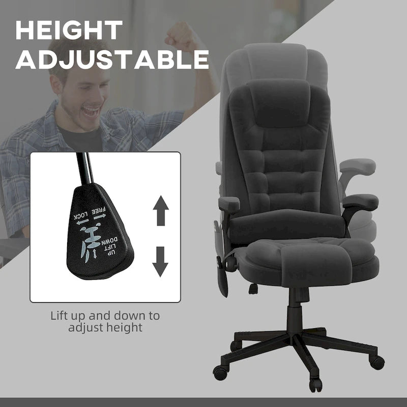 Chaise de bureau de direction HOMCOM avec massage vibrant 6 points et fonction chauffante, dossier haut en velours et dossier inclinable