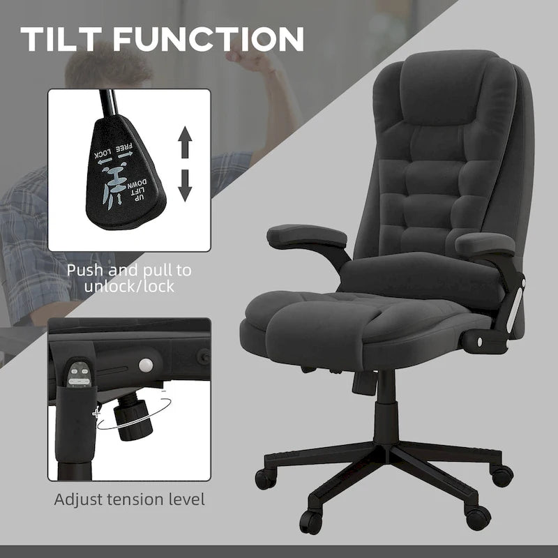 Chaise de bureau de direction HOMCOM avec massage vibrant 6 points et fonction chauffante, dossier haut en velours et dossier inclinable