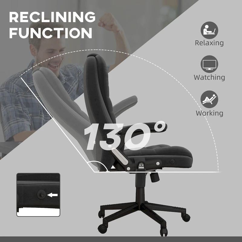 Chaise de bureau de direction HOMCOM avec massage vibrant 6 points et fonction chauffante, dossier haut en velours et dossier inclinable