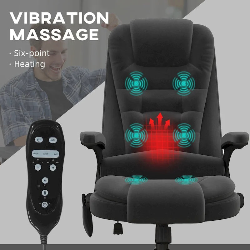 Chaise de bureau de direction HOMCOM avec massage vibrant 6 points et fonction chauffante, dossier haut en velours et dossier inclinable