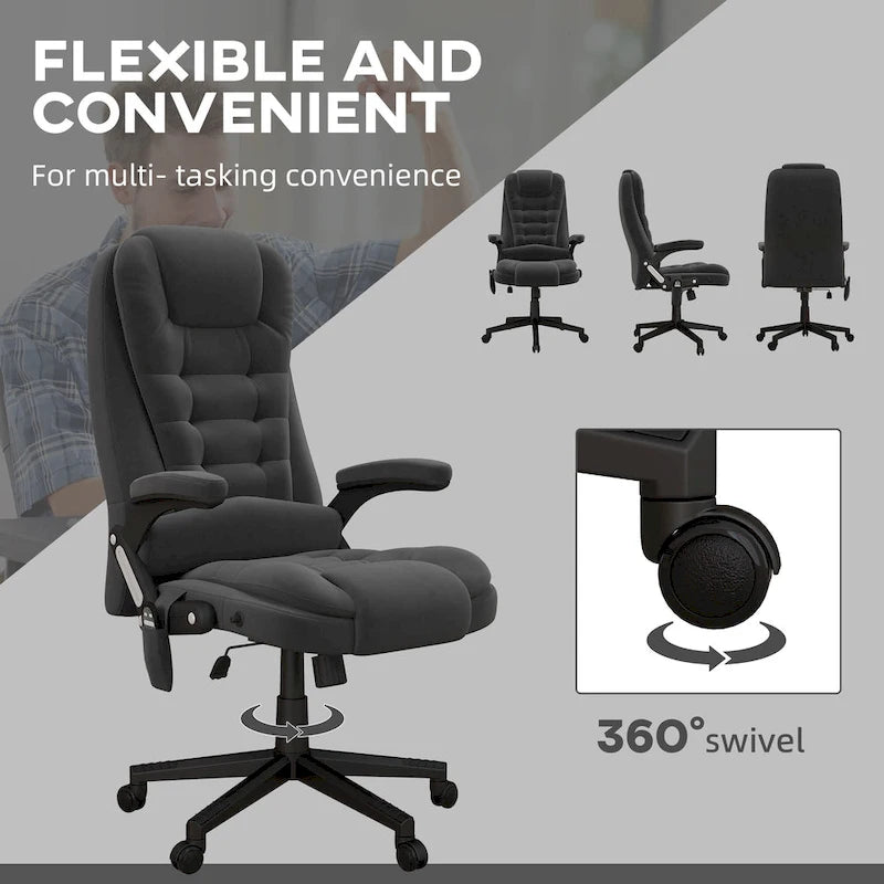 Chaise de bureau de direction HOMCOM avec massage vibrant 6 points et fonction chauffante, dossier haut en velours et dossier inclinable