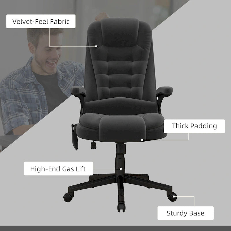 Chaise de bureau de direction HOMCOM avec massage vibrant 6 points et fonction chauffante, dossier haut en velours et dossier inclinable