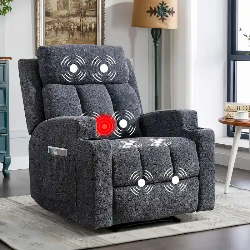 Fauteuil de relaxation manuel avec fonction massage et chauffage, 2 porte-gobelets, en tissu respirant