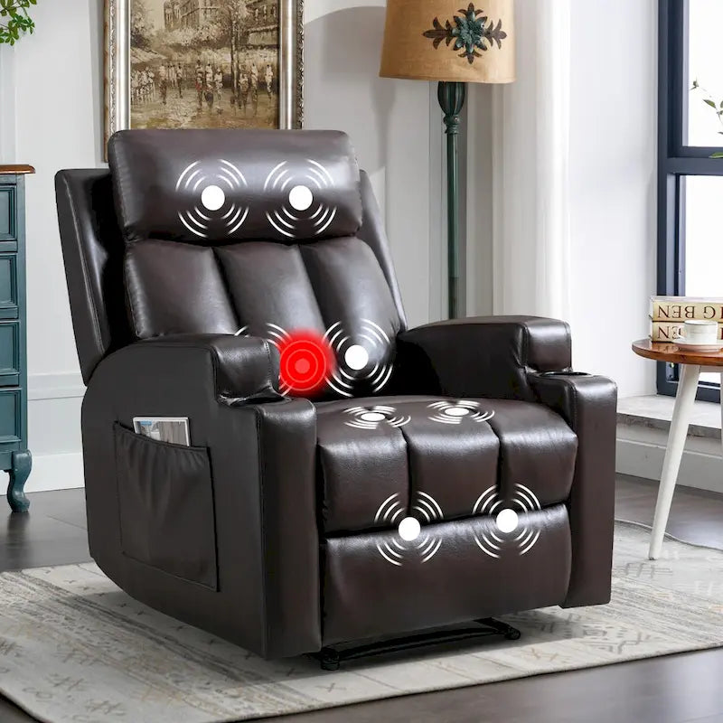 Fauteuil de relaxation manuel avec fonction massage et chauffage, 2 porte-gobelets, en tissu respirant