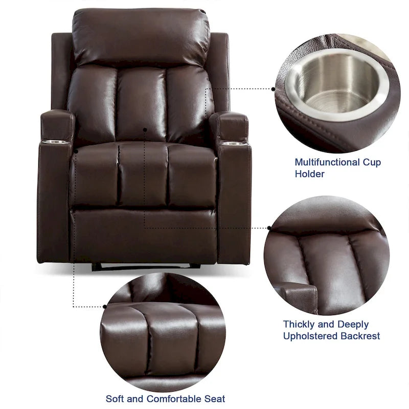 Fauteuil de relaxation manuel avec fonction massage et chauffage, 2 porte-gobelets, en tissu respirant